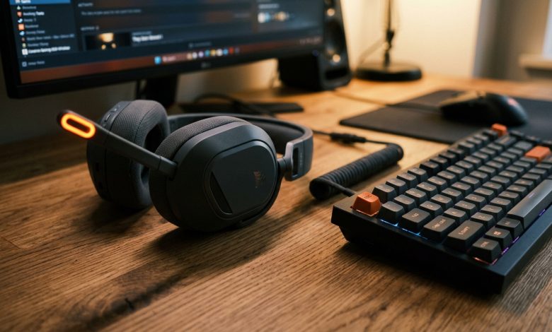 Gaming headset and mechanical keyboard setup for low-latency Discord voice chat