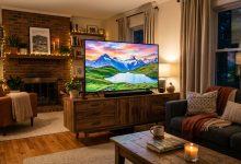 Living room smart TV display ready to stream 4k video