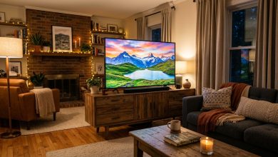 Living room smart TV display ready to stream 4k video
